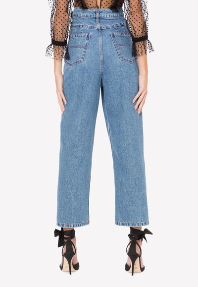 Shop Philosophy Di Lorenzo Serafini Denim Jeans With Embroidered Red "p" Logo In Blue