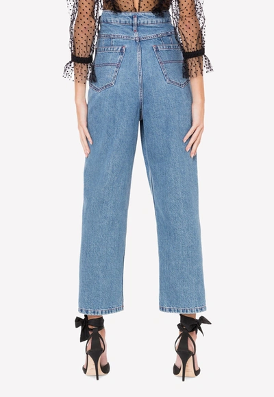 Philosophy Di Lorenzo Serafini Denim Jeans With Embroidered Red "p" Logo In Blue
