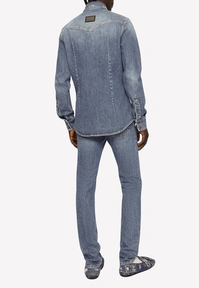 Shop Dolce & Gabbana Denim Long-sleeved Shirt In Blue