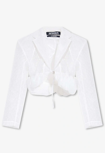 Shop Jacquemus Dentelle Sheer Jacket In White