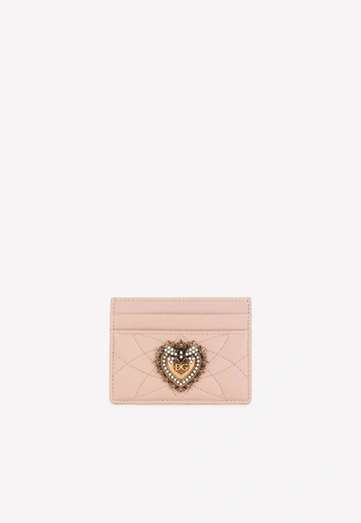 Dolce & Gabbana Devotion Cardholder In Quilted Nappa Leather In Pink