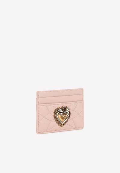 Dolce & Gabbana Devotion Cardholder In Quilted Nappa Leather In Pink