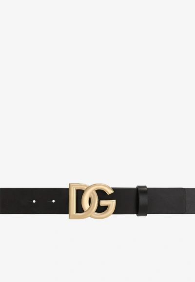 Dolce & Gabbana Dg Buckle Belt In Calf Leather In Black