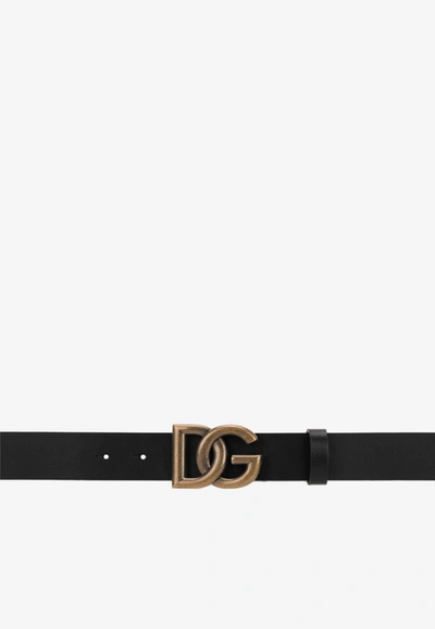 Dolce & Gabbana Dg Buckle Belt In Calf Leather In Black