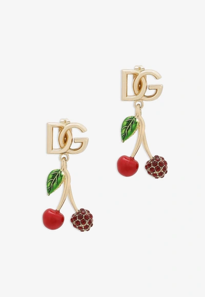 Shop Dolce & Gabbana Dg Cherry Drop Earrings In Gold