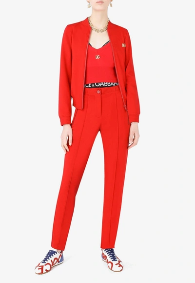 Shop Dolce & Gabbana Dg Embellished Jersey Bomber Jacket In Red