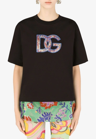 Dolce & Gabbana Dg Embroidered Crewneck T-shirt In Black
