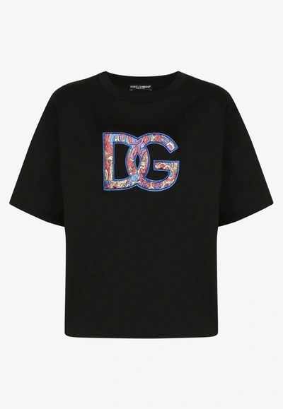 Dolce & Gabbana Dg Embroidered Crewneck T-shirt In Black