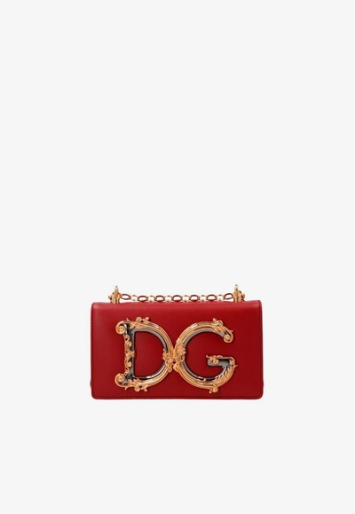 Dolce & Gabbana Dg Girls Calfskin Chain Phone Bag In Red