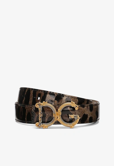 Dolce & Gabbana Dg-buckle Leopard-print Belt In Brown