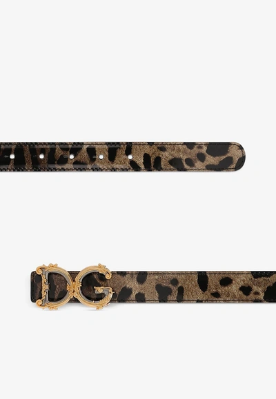Dolce & Gabbana Dg-buckle Leopard-print Belt In Brown