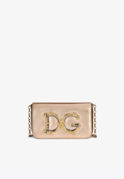 Shop Dolce & Gabbana Dg Girls Nappa Mordore Leather Chain Clutch In Gold