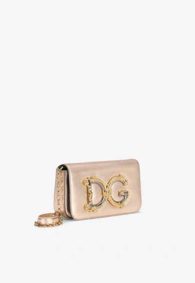 Shop Dolce & Gabbana Dg Girls Nappa Mordore Leather Chain Clutch In Gold