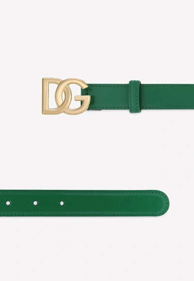 Shop Dolce & Gabbana Dg Logo Belt In Polished Calf Leather In Green