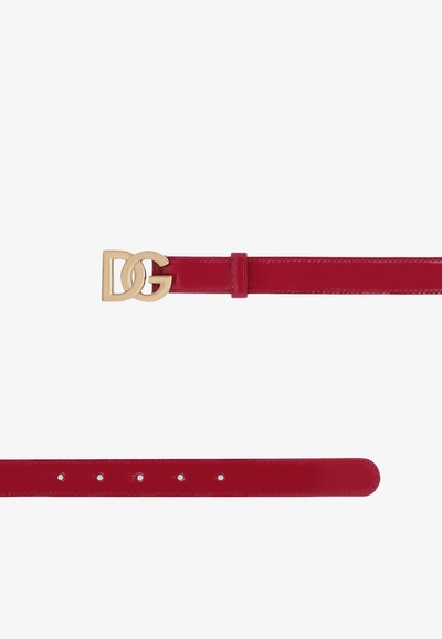 Dolce & Gabbana Polished Calfskin Belt With Dg Logo In Fuchsia