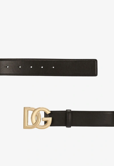 Dolce & Gabbana Black Belt With Logo Buckle In Black