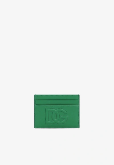 Dolce & Gabbana Dg Logo Cardholder In Calf Leather In Green
