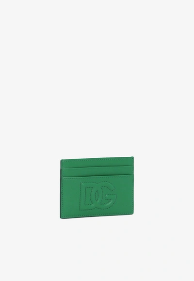 Dolce & Gabbana Dg Logo Cardholder In Calf Leather In Green