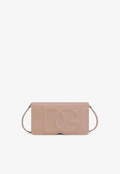 Shop Dolce & Gabbana Dg Logo Clutch Bag In Calf Leather In Blush