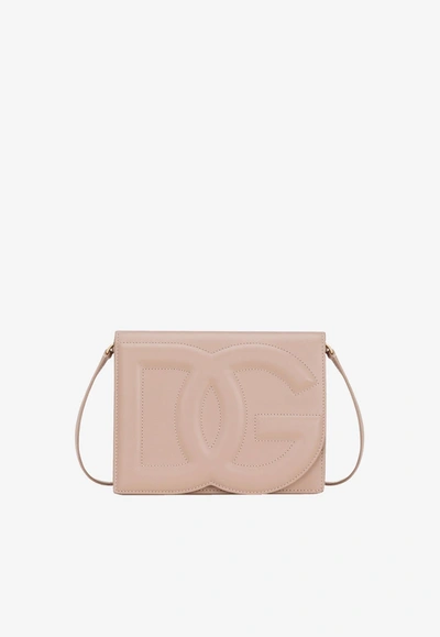 Dolce & Gabbana Dg Logo Crossbody Bag In Calf Leather In Blush