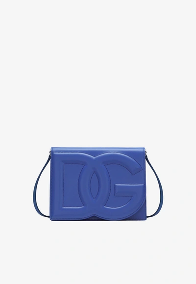 Shop Dolce & Gabbana Dg Logo Crossbody Bag In Calf Leather In Blue