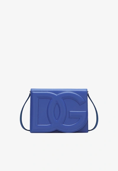Dolce & Gabbana Dg Logo Crossbody Bag In Calf Leather In Blue