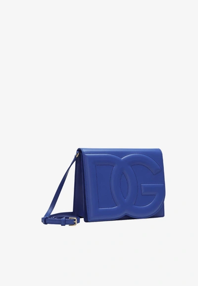 Dolce & Gabbana Dg Logo Crossbody Bag In Calf Leather In Blue