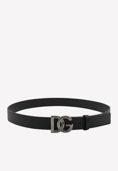 Shop Dolce & Gabbana Dg Logo Leather Belt In Black