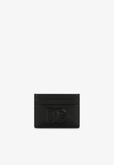 Dolce & Gabbana Dg Logo Leather Cardholder In Black