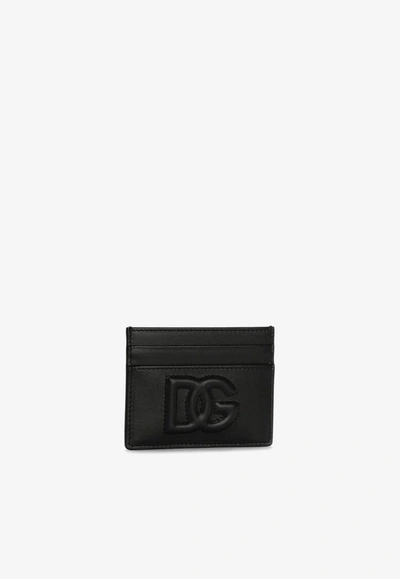 Dolce & Gabbana Dg Logo Leather Cardholder In Black