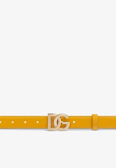 Shop Dolce & Gabbana Dg Logo Patent Leather Belt In Yellow