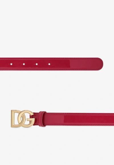 Dolce & Gabbana Polished Calfskin Belt With Dg Logo In Fuchsia