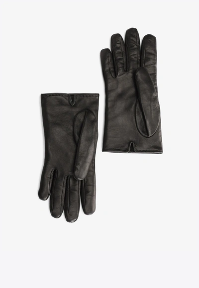 Dolce & Gabbana Dg Logo Quilted Nappa Leather Gloves In Black