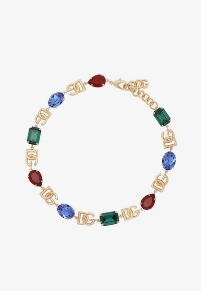 Shop Dolce & Gabbana Dg Logo Rhinestones Embellished Necklace In Multicolor