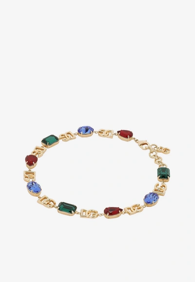 Dolce & Gabbana Necklace With Dg Logo And Multi-colored Crystals In Multicolor