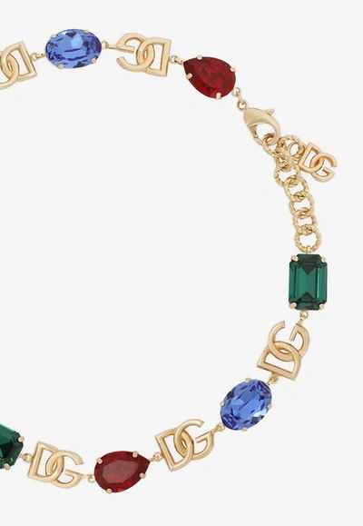 Dolce & Gabbana Necklace With Dg Logo And Multi-colored Crystals In Multicolor