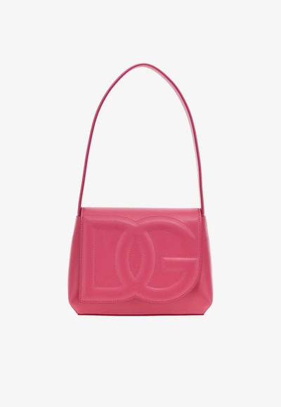 Dolce & Gabbana Dg Logo Shoulder Bag In Calf Leather In Fuchsia