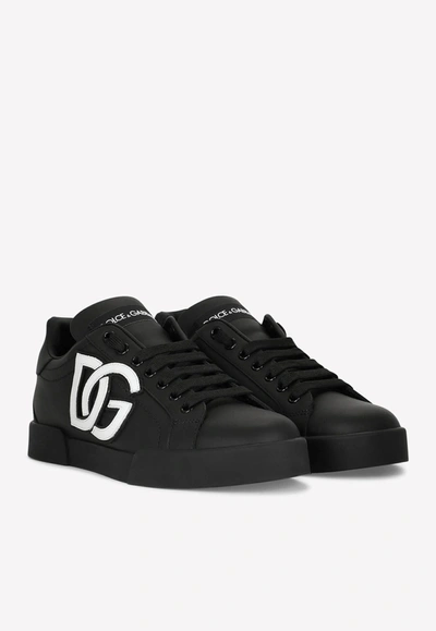 Dolce & Gabbana Calfskin Portofino Sneakers With Dg Logo In Black