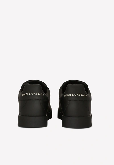 Dolce & Gabbana Calfskin Portofino Sneakers With Dg Logo In Black