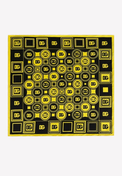 Dolce & Gabbana Dg Print Twill Scarf In Silk In Yellow