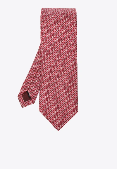 Shop Ferragamo Diagonal Gancini Print Silk Tie In Red