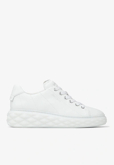 Jimmy Choo Womens V White Diamond Light Maxi Branded Leather Low-top Trainers In White