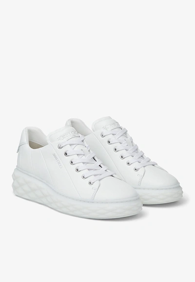 Jimmy Choo Womens V White Diamond Light Maxi Branded Leather Low-top Trainers In White