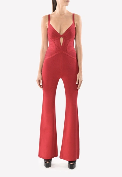Herve Leger Dilonne Essential Bandaged Jumpsuit In Red