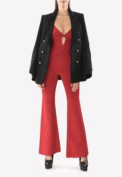 Herve Leger Dilonne Essential Bandaged Jumpsuit In Red
