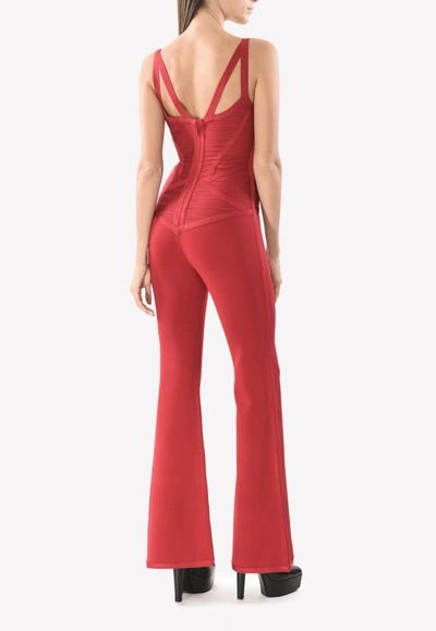Herve Leger Dilonne Essential Bandaged Jumpsuit In Red