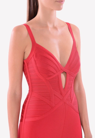 Herve Leger Dilonne Essential Bandaged Jumpsuit In Red