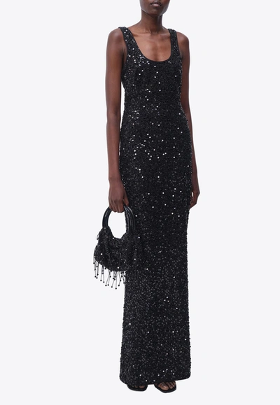 Shop Jonathan Simkhai Dione Sequin-embellished Gown In Black