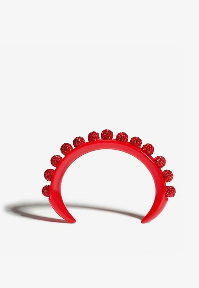 Shop Aquazzura Disco Darling Crystal Embellished Bracelet In Red