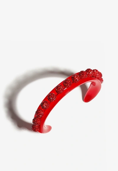 Aquazzura Disco Darling Crystal Embellished Bracelet In Red